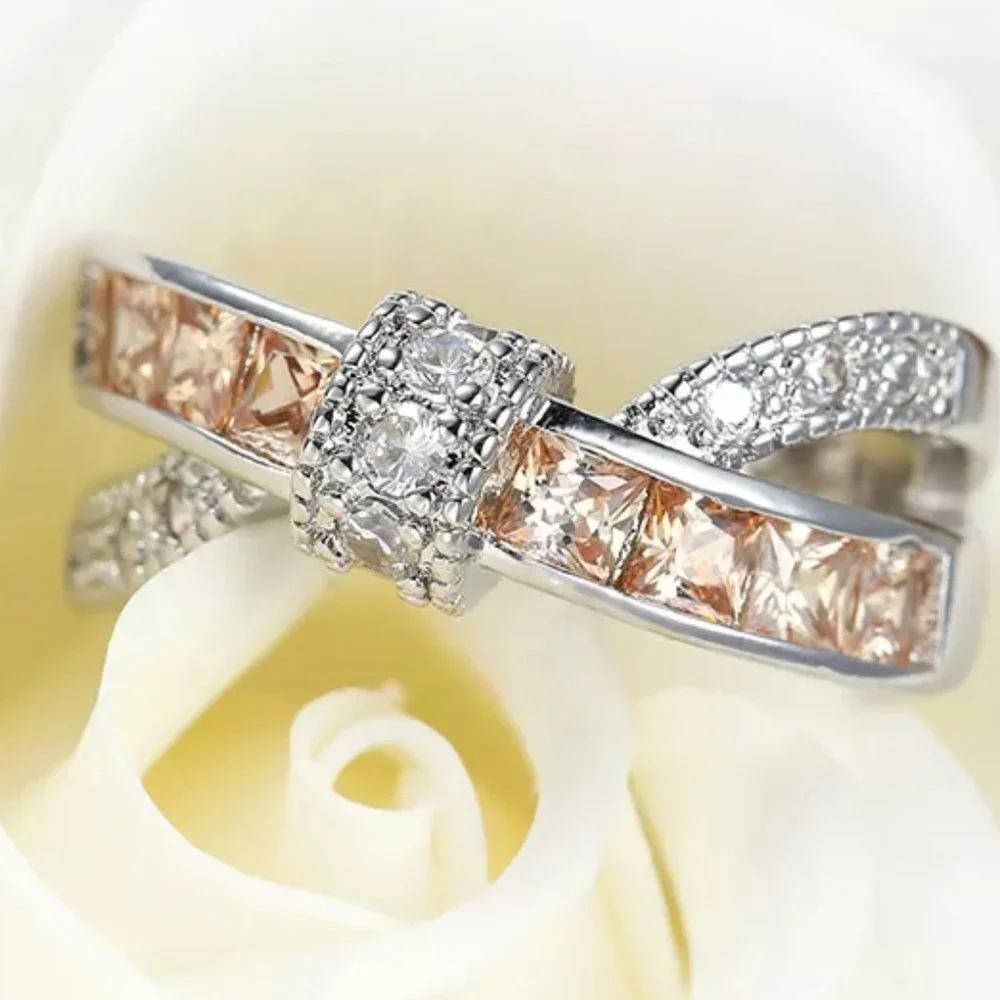 💞 925 Silver Plated Champagne CZ Punk Party Cocktail Ring for Women, GPMB1402